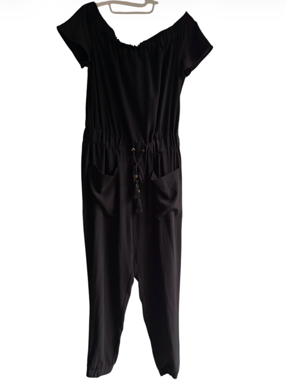 Michael Kors Black Off-Shoulder Jumpsuit with Drawstring